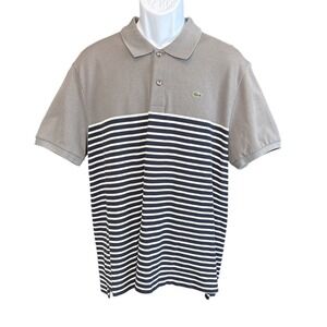 NWT Lacoste Slim Fit Polo Shirt, Gray & Navy Stripe, Size XXL (8) -Fits L/XL Reg